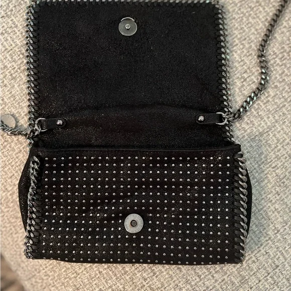 Stella McCartney Shimmery Black Shaggy Deer Studded Falabella Crossbody/Dust Bag - Picture 6 of 12